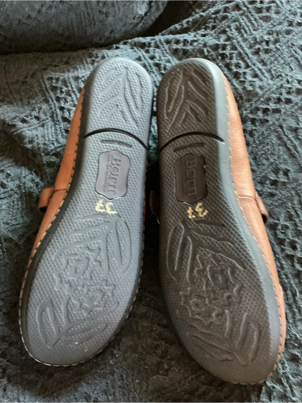 Born Tan Leather Mary Jane Flats with Buckle Strap - Picture 2 of 3